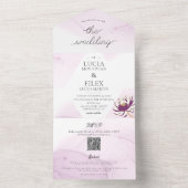 パープルエレガントロータスミニフローラ結婚ズ オールインワン招待状 (内側)