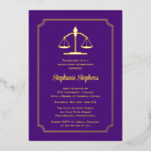 パープルエレガントロー弁護士卒業党 箔招待状 (正面)