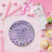 パープルエレガントヴィオレットフローラハッピー80誕生日 ペーパープレート (パーティー)