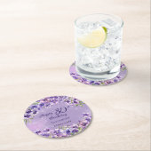 パープルエレガントヴィオレットフローラハッピー80誕生日 ラウンドペーパーコースター (インサイチュ)