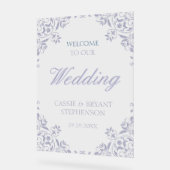 パープルエレガントヴィンテージフレ結婚ームへようこそ アクリルサイン (傾斜)