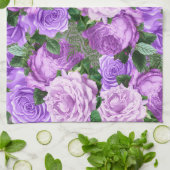 パープルエレガントヴィンテージフローラバラ植物学 キッチンタオル (折り畳み)