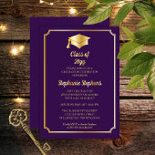 パープルエレガント大学卒業党金ゴールド 箔招待状