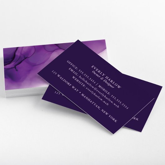パープルエレガント抽象芸術アルコールインクアート 名刺