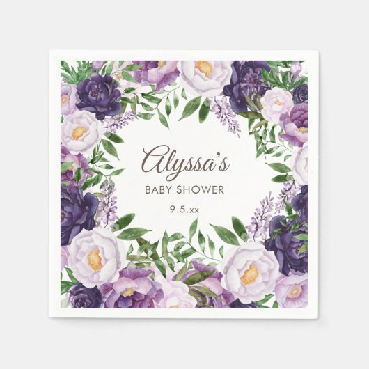 パープルエレガント牡丹フローラガールベビーシャワー スタンダードカクテルナプキン (正面)