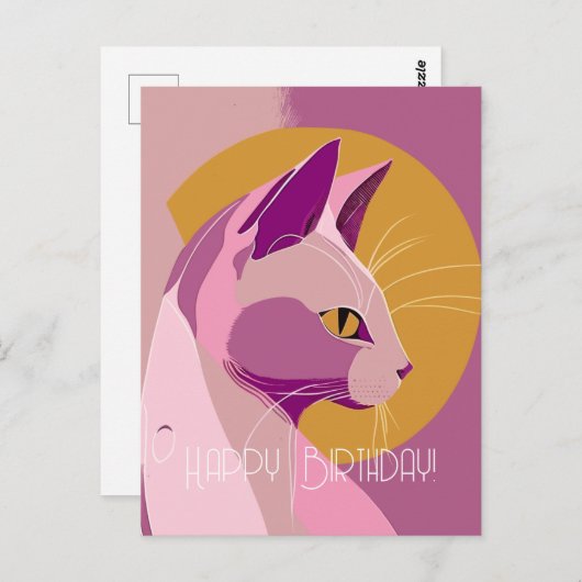 パープルエレガント猫の誕生日 ポストカード (正面/裏面)