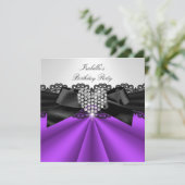 パープルエレガント白黒ダイヤモンドバースデーパーティー 招待状 (スタンド正面)