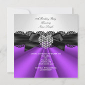 パープルエレガント白黒ダイヤモンドバースデーパーティー 招待状 (裏面)