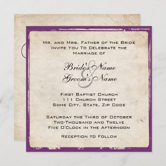 パープルエレガント結婚式招待状 招待状 (正面/裏面)