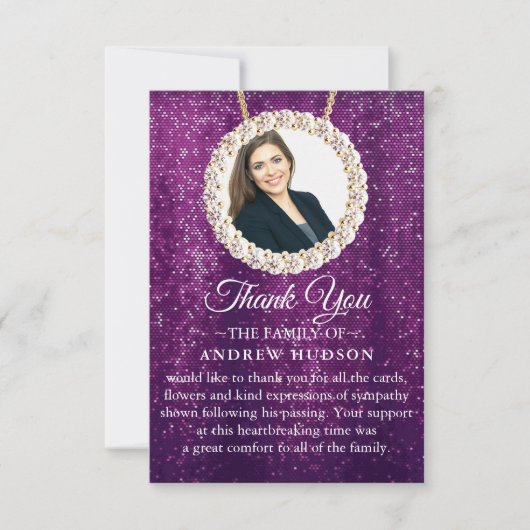 パープルエレガント葬儀写真サンキューカード サンキューカード (正面)