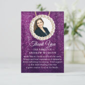 パープルエレガント葬儀写真サンキューカード サンキューカード (スタンド正面)