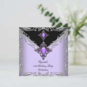 パープルエレガント薄紫シルバージュエルバースデーパーティー3 招待状 (スタンド正面)