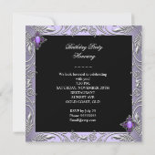 パープルエレガント薄紫シルバージュエルバースデーパーティー3 招待状 (裏面)