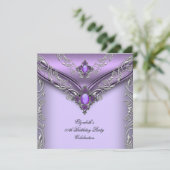 パープルエレガント薄紫シルバージュエルバースデーパーティー 招待状 (スタンド正面)