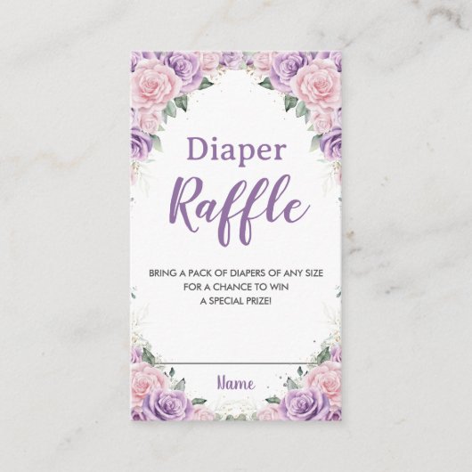 パープルエレガント薄紫ピンクフローラおむつラッフル エンクロージャーカード (正面)