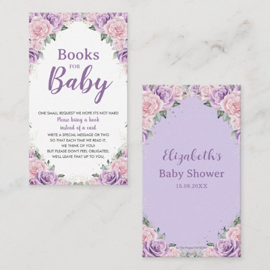 パープルエレガント薄紫ピンクフローラブックベビー エンクロージャーカード (正面/裏面)