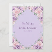 パープルエレガント薄紫ピンクフローラブライダルシャワー 招待状 (裏面)