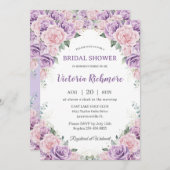 パープルエレガント薄紫ピンクフローラブライダルシャワー 招待状 (正面/裏面)