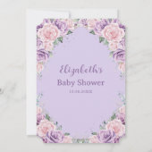 パープルエレガント薄紫ピンクフローラベビーシャワー 招待状 (裏面)