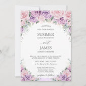 パープルエレガント薄紫ピンクローズフローラ結婚ズ 招待状 (正面)