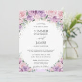 パープルエレガント薄紫ピンクローズフローラ結婚ズ 招待状 (スタンド正面)
