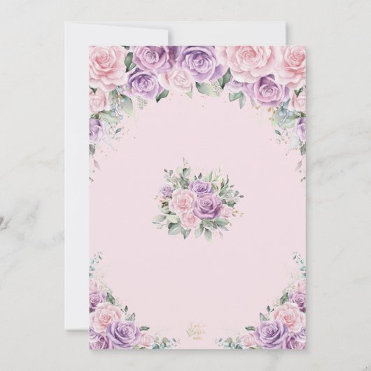 パープルエレガント薄紫ピンクローズフローラ結婚ズ 招待状 (裏面)