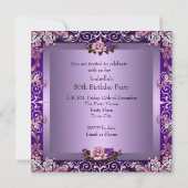 パープルエレガント薄紫ピンクローズ80th誕生日パーティー 招待状 (裏面)