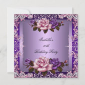パープルエレガント薄紫ピンクローズ80th誕生日パーティー 招待状 (正面)
