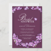 パープルエレガント薄紫フィンアーチフローラブライダルシャワー 招待状 (正面)