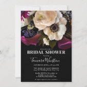 パープルエレガント薄紫フローラブラックブライダルシャワー 招待状 (正面)