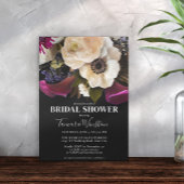 パープルエレガント薄紫フローラブラックブライダルシャワー 招待状