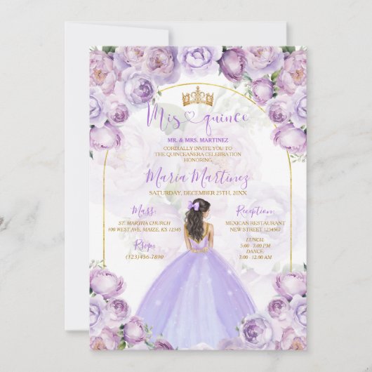 パープルエレガント薄紫プリンセスドレスミカンス 招待状 (正面)