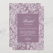 パープルエレガント薄紫ラインアートワイルドフラワー 招待状 (正面/裏面)