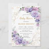 パープルエレガント薄紫ラベンダーバラベビーシャワー 招待状 (正面)