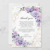 パープルエレガント薄紫ラベンダーバラ結婚ズ サンキューカード (正面)