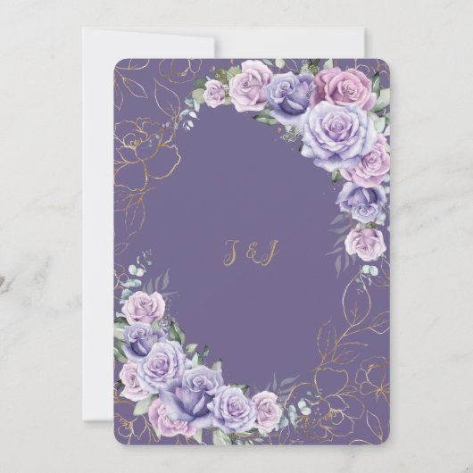 パープルエレガント薄紫ラベンダーバラ結婚ズ 招待状 (裏面)