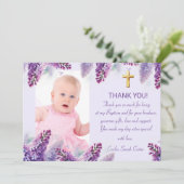パープルエレガント薄紫金ゴールドクロスガールバプテスマ サンキューカード (スタンド正面)