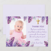 パープルエレガント薄紫金ゴールドクロスガールバプテスマ サンキューカード (正面/裏面)