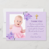 パープルエレガント薄紫金ゴールドクロスガールバプテスマ サンキューカード (正面)