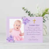 パープルエレガント薄紫金ゴールドクロスガールバプテスマ サンキューカード (スタンド正面)