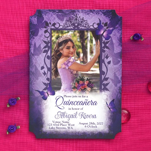 パープルエレガント蝶キンセアニェラプリンセス 招待状