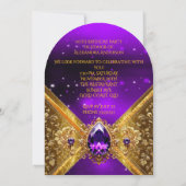 パープルエレガント誕生日金ゴールドゴールデンジュエルスパークル 招待状 (裏面)