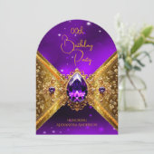 パープルエレガント誕生日金ゴールドゴールデンジュエルスパークル 招待状 (スタンド正面)