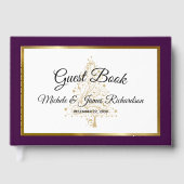 パープルエレガント金ゴールドウィンターホリデー結婚ズ ゲストブック (正面)