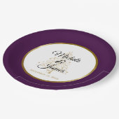 パープルエレガント金ゴールドウィンターホリデー結婚ズ ペーパープレート (アングル)