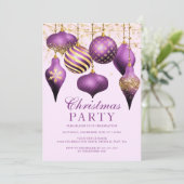 パープルエレガント金ゴールドオーナメントクリスマスパーティー 招待状 (スタンド正面)