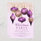 パープルエレガント金ゴールドオーナメントクリスマスパーティー 招待状 (正面/裏面)