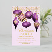 パープルエレガント金ゴールドオーナメントクリスマスパーティー 箔招待状 (立ち正面)