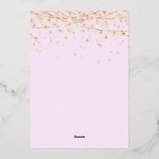 パープルエレガント金ゴールドオーナメントクリスマスパーティー 箔招待状 (裏面)