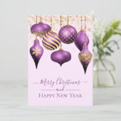 パープルエレガント金ゴールドオーナメントメリークリスマスカード 招待状 (スタンド正面)
